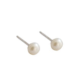 925 Silver 6mm Freshwater Pearl Stud Earrings Wedding Party Fine Jewelry