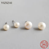 925 Silver 6mm Freshwater Pearl Stud Earrings Wedding Party Fine Jewelry