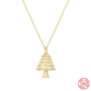 925 Silver Cedar Tree Pendant Necklace 18K Winter Jewelry Gift