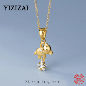 Star Bear Silver Pendant Necklace Women Gold-Plated Jewelry Gift