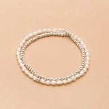 Double Layer Pearl Bracelet 925 Silver Punk Style Women Jewelry