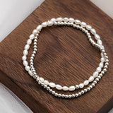 Double Layer Pearl Bracelet 925 Silver Punk Style Women Jewelry