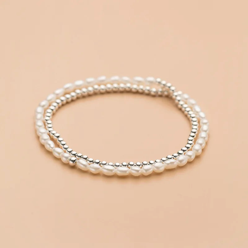 Double Layer Pearl Bracelet 925 Silver Punk Style Women Jewelry