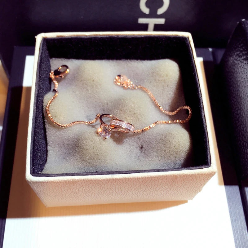 Women's Double Ring Pendent Bracelet CZ Brasselet