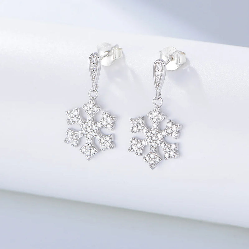925 Silver Snowflake Stud Earrings - Christmas Crystal Jewelry