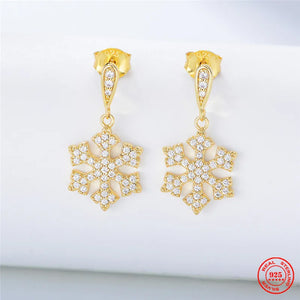925 Silver Snowflake Stud Earrings - Christmas Crystal Jewelry