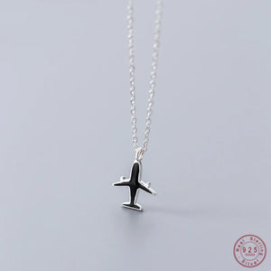 925 Sterling Silver Airplane Pendant Necklace Crystal Aircraft Jewelry
