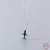 925 Sterling Silver Airplane Pendant Necklace Crystal Aircraft Jewelry