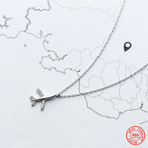 925 Silver Airplane Pendant Necklace Crystal Aircraft Jewelry