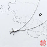 925 Silver Airplane Pendant Necklace Crystal Aircraft Jewelry