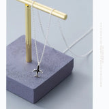 925 Sterling Silver Airplane Pendant Necklace Crystal Aircraft Jewelry