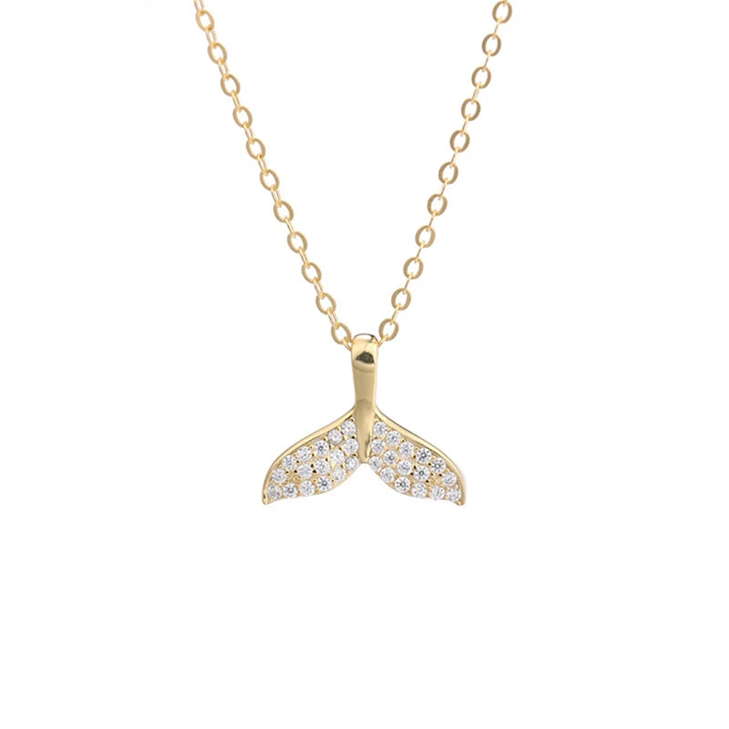 925 Sterling Silver Sweet Ocean Fish Whale Tail Pendant Necklace
