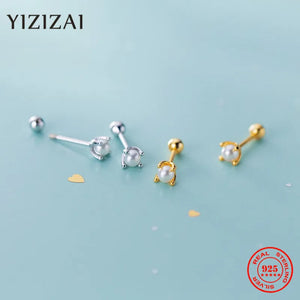 925 Silver Mini Crown Pearl Stud Earring Screw Ear Bone Nail Jewelry