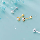925 Silver Mini Crown Pearl Stud Earring Screw Ear Bone Nail Jewelry