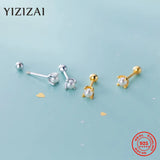 925 Silver Mini Crown Pearl Stud Earring Screw Ear Bone Nail Jewelry