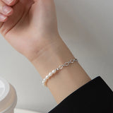 Baroque Pearl Bracelet with Punk Chain, Sterling Silver