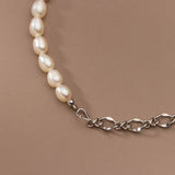 Baroque Pearl Bracelet with Punk Chain, Sterling Silver