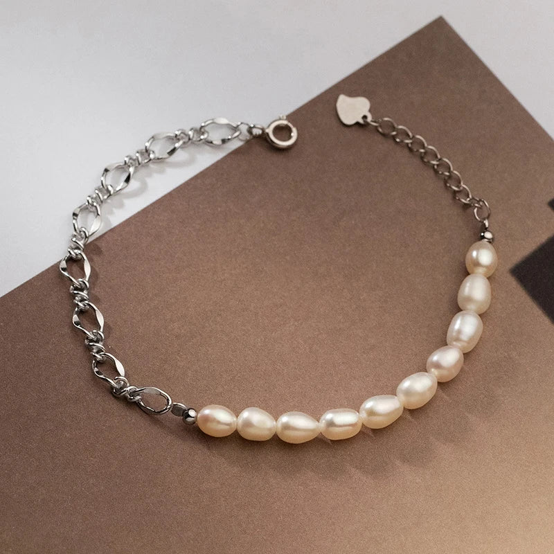 Baroque Pearl Bracelet with Punk Chain, Sterling Silver