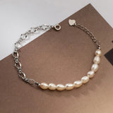 Baroque Pearl Bracelet with Punk Chain, Sterling Silver