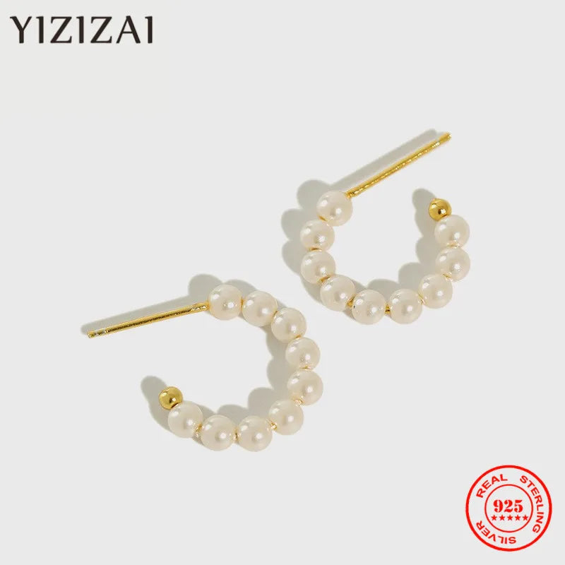 Freshwater Pearl Circle Hoop Earrings 925 Silver Jewelry