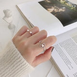 925 Silver Women 2 Pearl Rings Adjustable Gift For Girls Teens Lady's