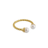 925 Silver Women 2 Pearl Rings Adjustable Gift For Girls Teens Lady's