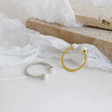 925 Silver Women 2 Pearl Rings Adjustable Gift For Girls Teens Lady's