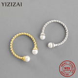 925 Silver Women 2 Pearl Rings Adjustable Gift For Girls Teens Lady's