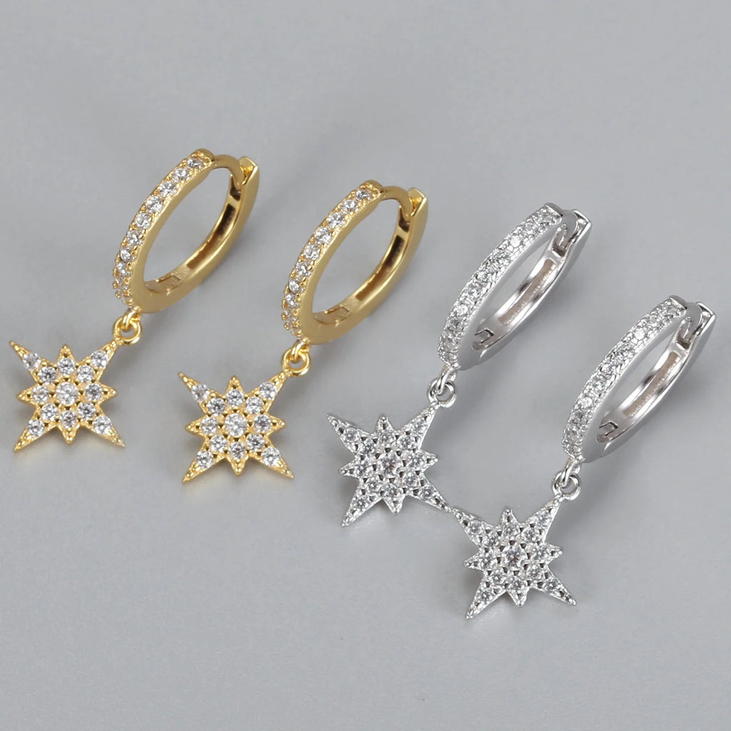 925 Sterling Silver Octagonal Star Hoop Earrings