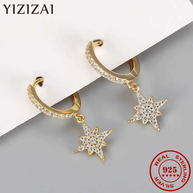 925 Sterling Silver Octagonal Star Hoop Earrings