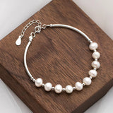 925 Sterling Silver Pearl Charm Bracelet, Wedding Jewelry