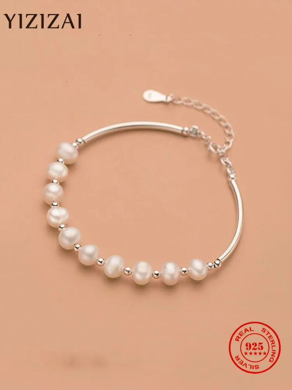 925 Sterling Silver Pearl Charm Bracelet, Wedding Jewelry