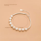 925 Sterling Silver Pearl Charm Bracelet, Wedding Jewelry