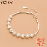 925 Sterling Silver Pearl Charm Bracelet, Wedding Jewelry