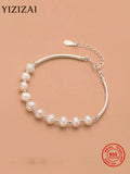 925 Sterling Silver Pearl Charm Bracelet, Wedding Jewelry