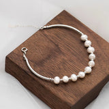 925 Sterling Silver Pearl Charm Bracelet, Wedding Jewelry