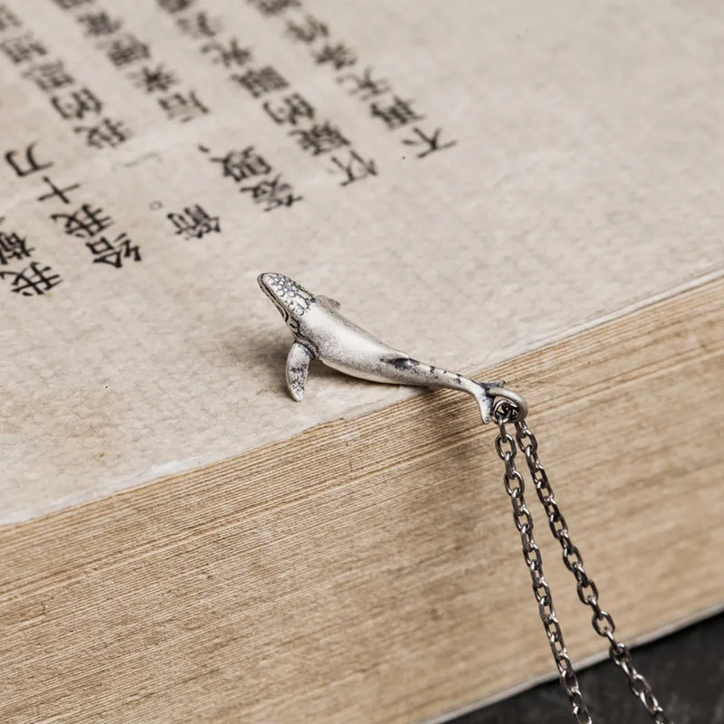 925 Silver Vintage Whale Pendant Necklace for Men Women