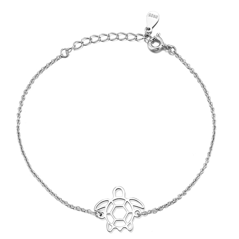 925 Silver Origami Turtle Pendant Chain Bracelet Tortoise Jewelry Gift