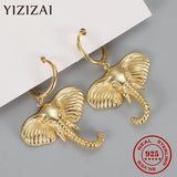 925 Silver Elephant Hoop Earrings Baroque Style Animal Party Jewelry