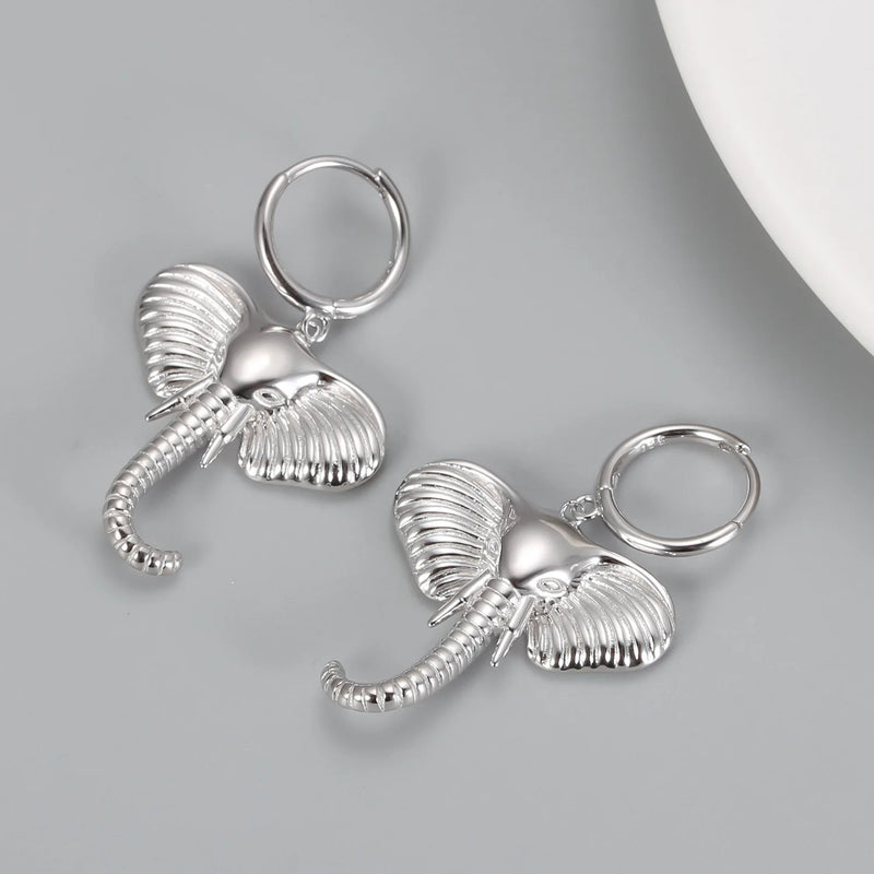 925 Silver Elephant Hoop Earrings Baroque Style Animal Party Jewelry