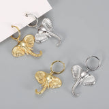 925 Silver Elephant Hoop Earrings Baroque Style Animal Party Jewelry