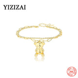 925 Sterling Silver Bracelet for Women Double Layers Bear Charm Bracelets