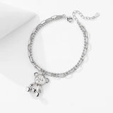 925 Sterling Silver Bracelet for Women Double Layers Bear Charm Bracelets