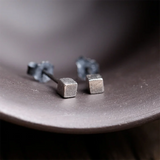 925 Sterling Silver Cube Stud Earrings Prevent Allergy Ear Jewelry Neo-Gothic