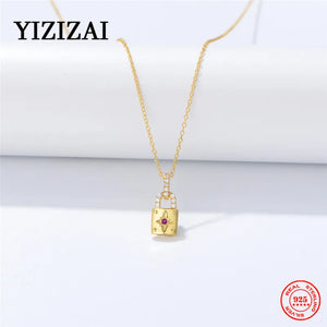 925 Silver Zircon Lock Pendant Necklace Romantic Lover Jewelry