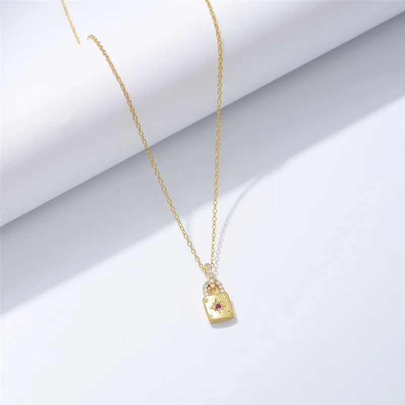 925 Silver Zircon Lock Pendant Necklace Romantic Lover Jewelry