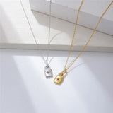 925 Silver Zircon Lock Pendant Necklace Romantic Lover Jewelry