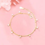 925 Silver Pearl Charm Bracelet Women Wedding Jewelry Gift