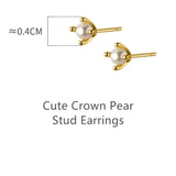 925 Sterling Silver Crown Pearl Stud Earrings for Women