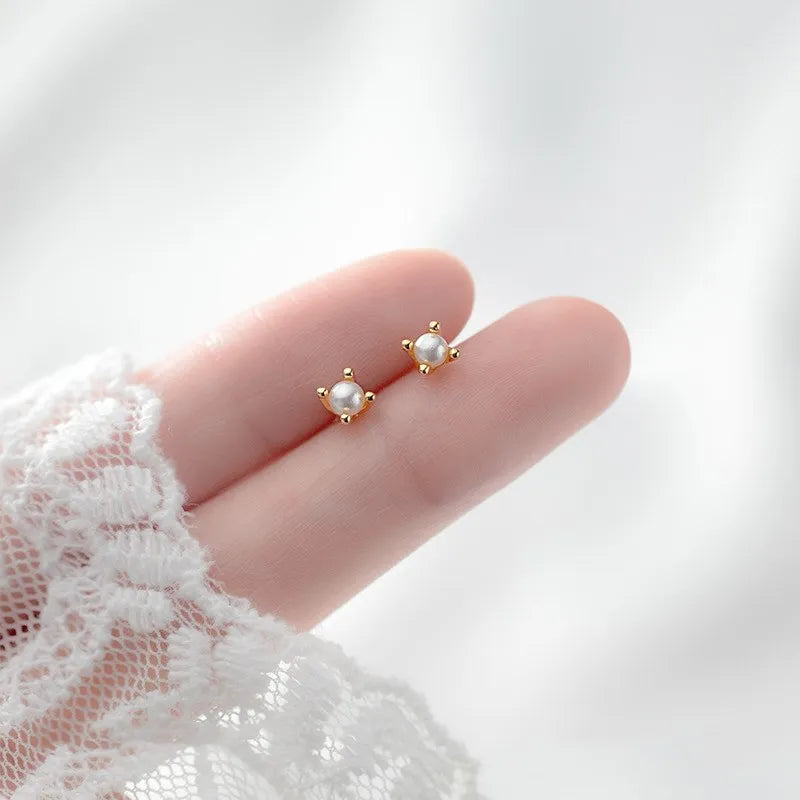 925 Sterling Silver Crown Pearl Stud Earrings for Women
